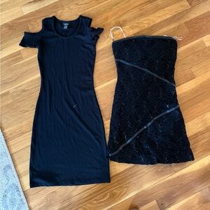 Black Cold Shoulder Dress and Sequin Strapless Dress